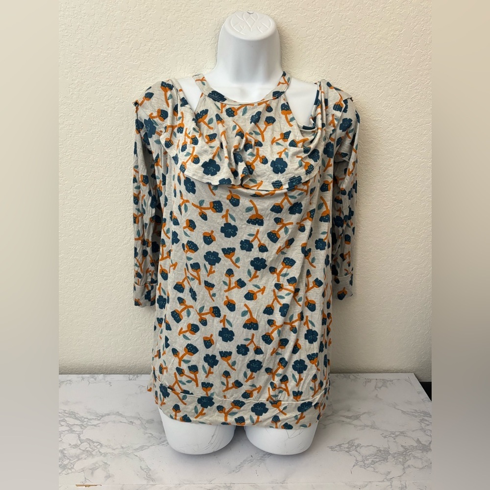 Shiela Rose Cold Shoulder Top Women’s XL Long Sleeve Ruffle Floral Blouse​